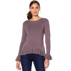 DG2  Quad Blend Ruffle-Hem Ribbed Sweater ribbed
